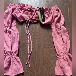 SHEIN Mauve Off-Shoulder Tie Front Crop Top